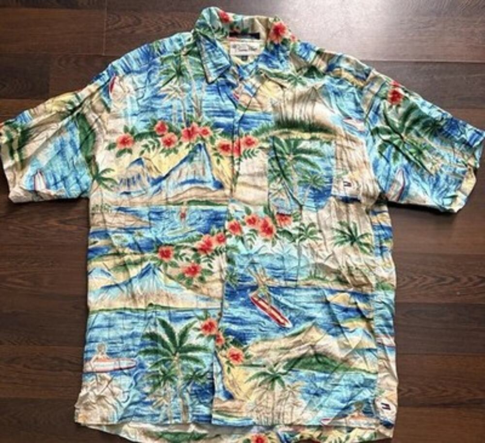 Vintage Tommy Hilfiger Hawaiian Shirt L 90s Rayon Surf